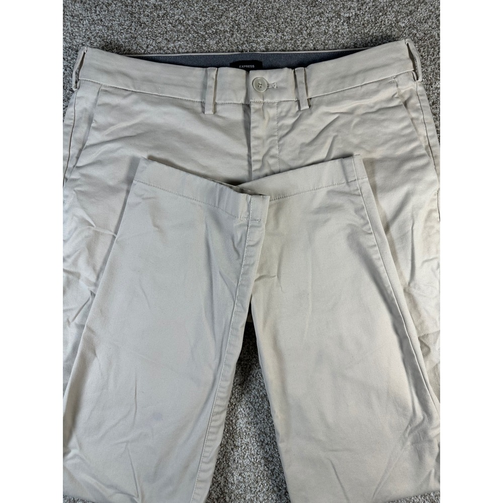 Express Men Slim Fit Chino Pants Tan Khaki Flat Front Trousers 32x30